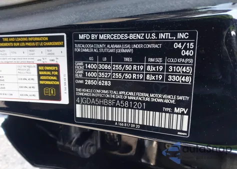 2015 Mercedes-Benz Ml 350 4Matic from USA, damaged, VIN 4JGDA5HB8FA581201